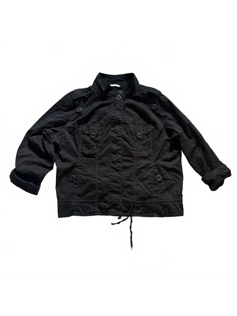 Maurices Lightweight Cotton Layering Jacket Women's 2 Black Oversized Bella Swan - Picture 2 of 5